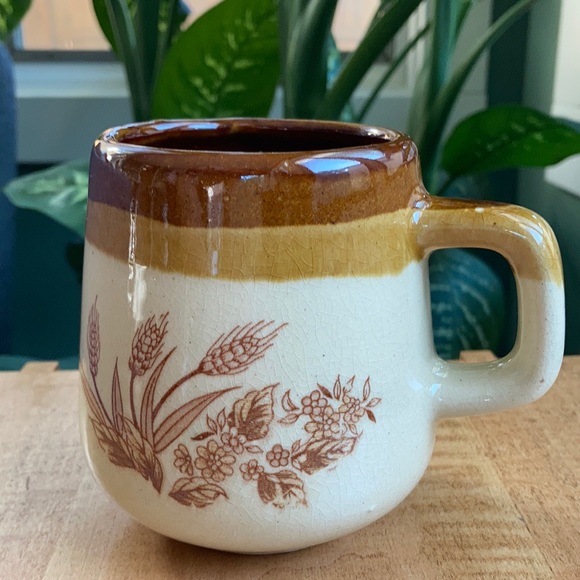 Vintage Farmhouse Wheat & Floral Pottery mug